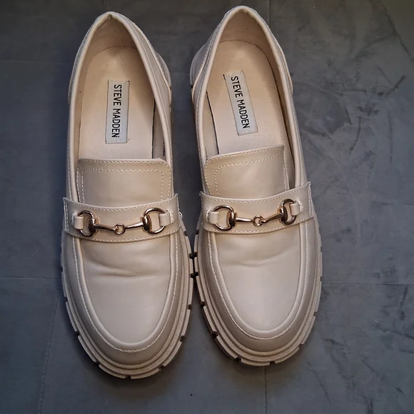​Steve Madden Approach Chunky Platform Loafers - Cream Gold Horsebit Size 7.5 - Picture 3 of 15